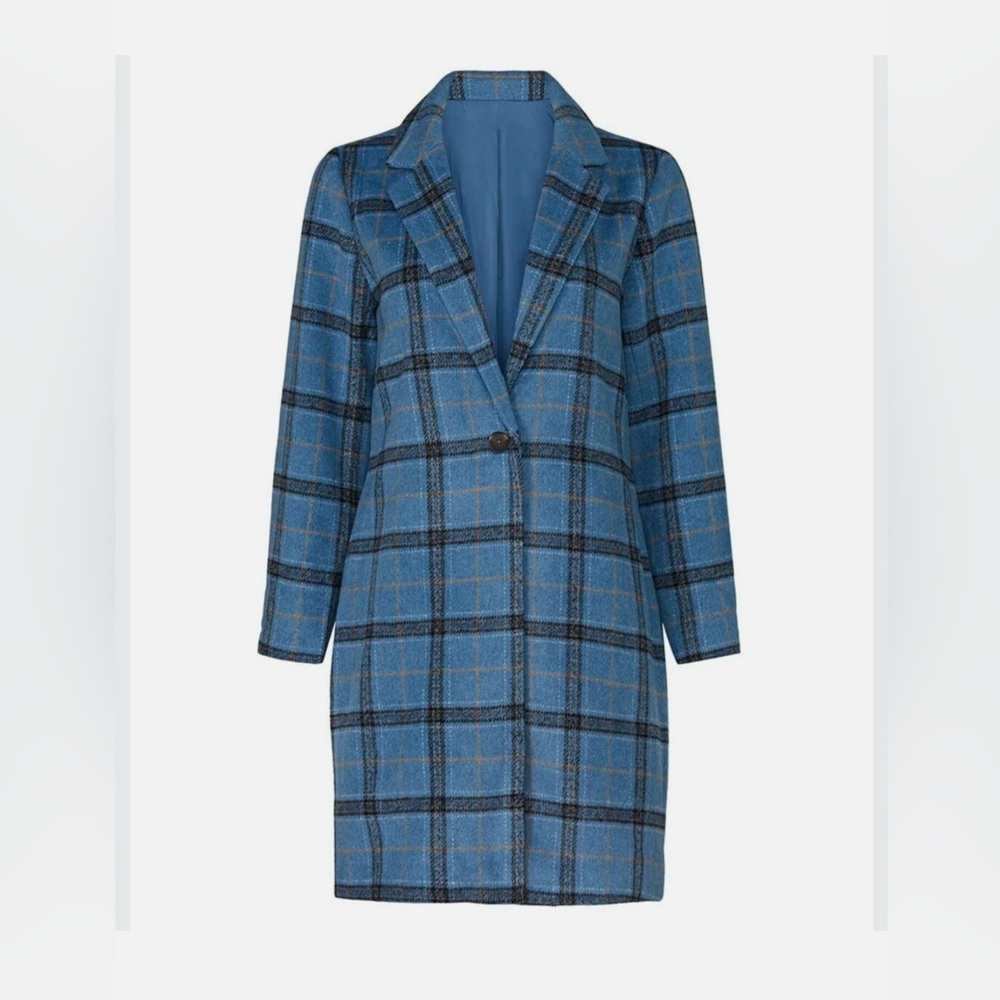 Cupcakes and Cashmere Womens Coronet Blue Plaid Robyn Coat One Button Size XS - Picture 2 of 8